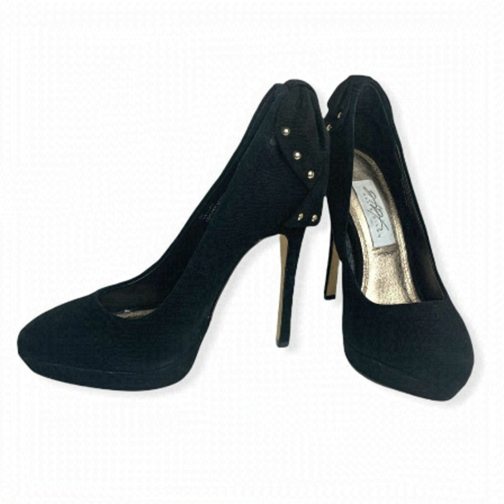𝅺DAVID Dixon Black Suede Platform Gold Stud Black Heels